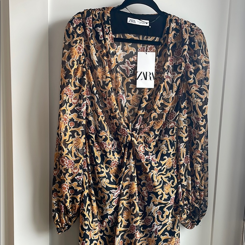 Zara Black and Gold Patterned Women's Dress
